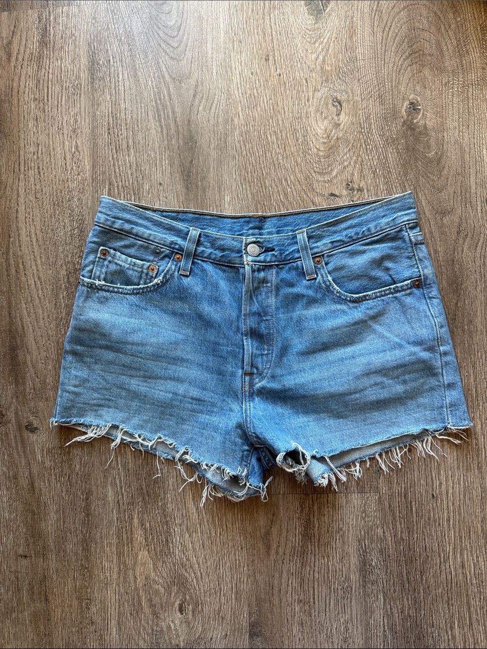 Levi's Light Blue Distressed Denim Cutoff Shorts